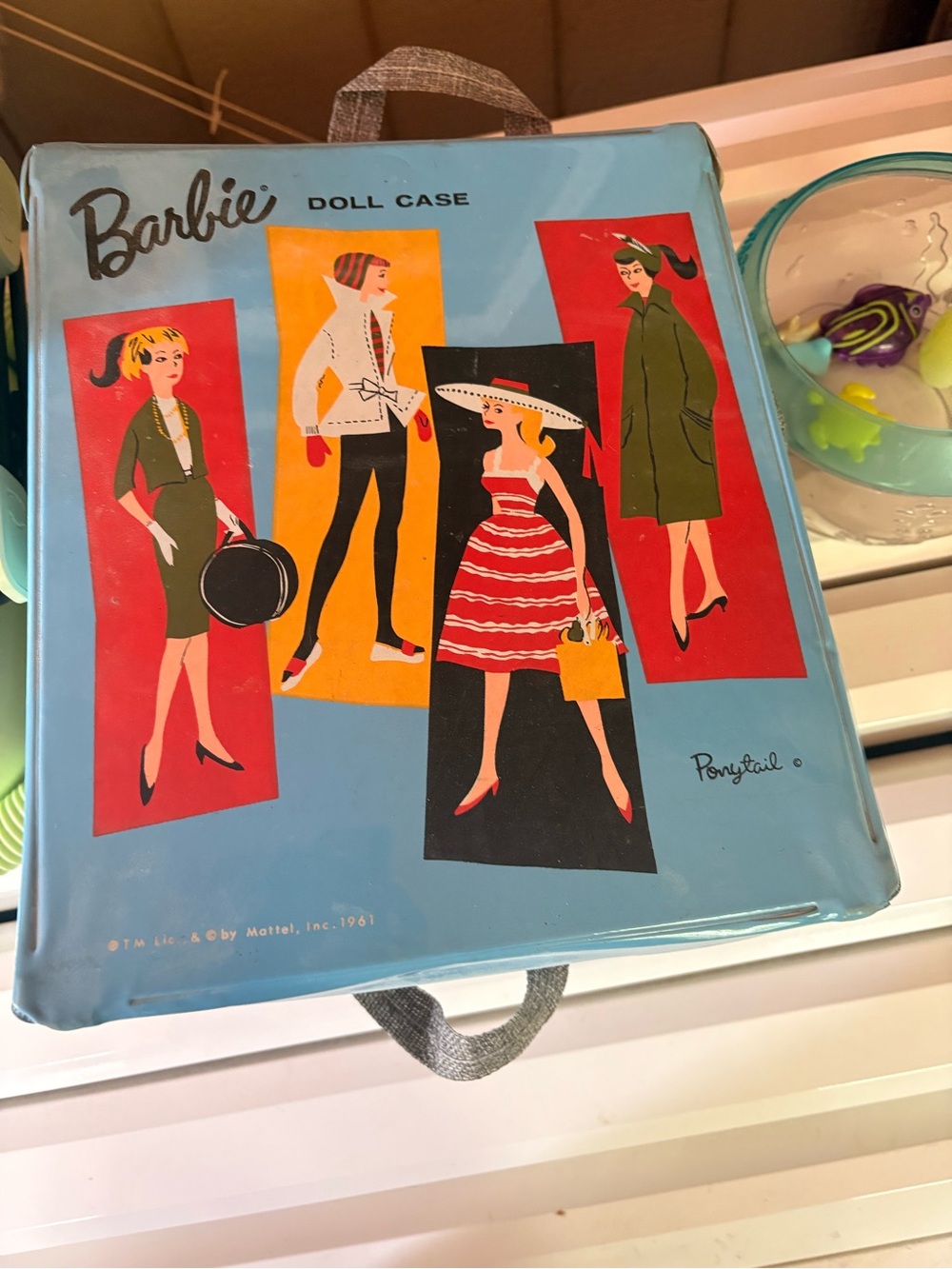 Barbie Light Blue Vintage Doll Case with Red and Yellow Accents
